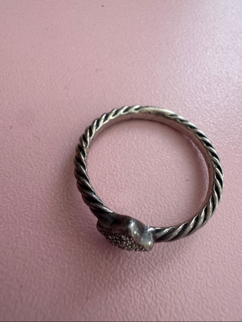 David Yurman Twisted Cable Silver Ring with Pavé Heart Accent